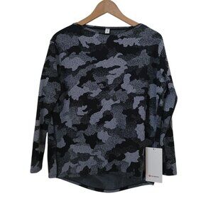RARE Lululemon BACK IN ACTION Long Sleeve Black/Gray RULU Athletic Camo Top Sz 4